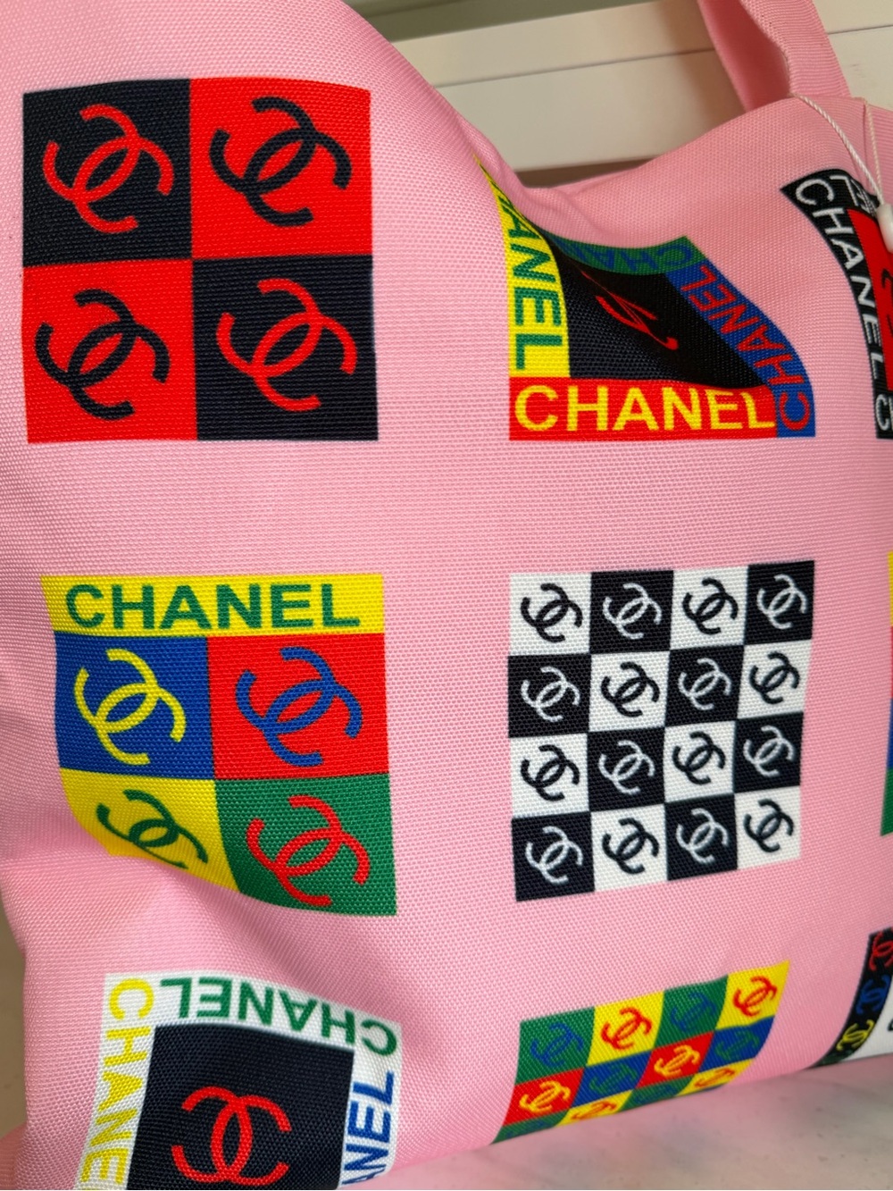 CHANEL GWP Pink Canvas Tote with Multicolor Logo Panels - Picture 5 of 7